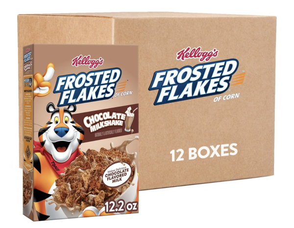 Kellogg's Frosted Flakes Breakfast Cereal, Kids Cereal, Family Breakfast, Chocolate Milkshake (12 Boxes)